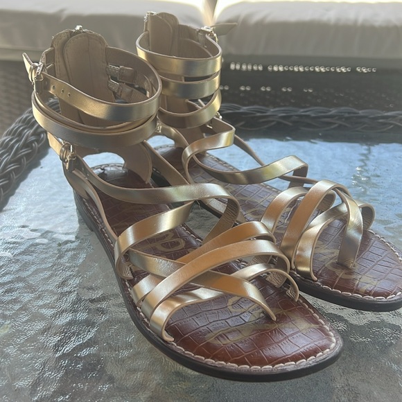 Sam Edelman Ganesa Gladiator Sandals Gold Strappy Flat Leather Women’s 8.5 - Picture 2 of 11